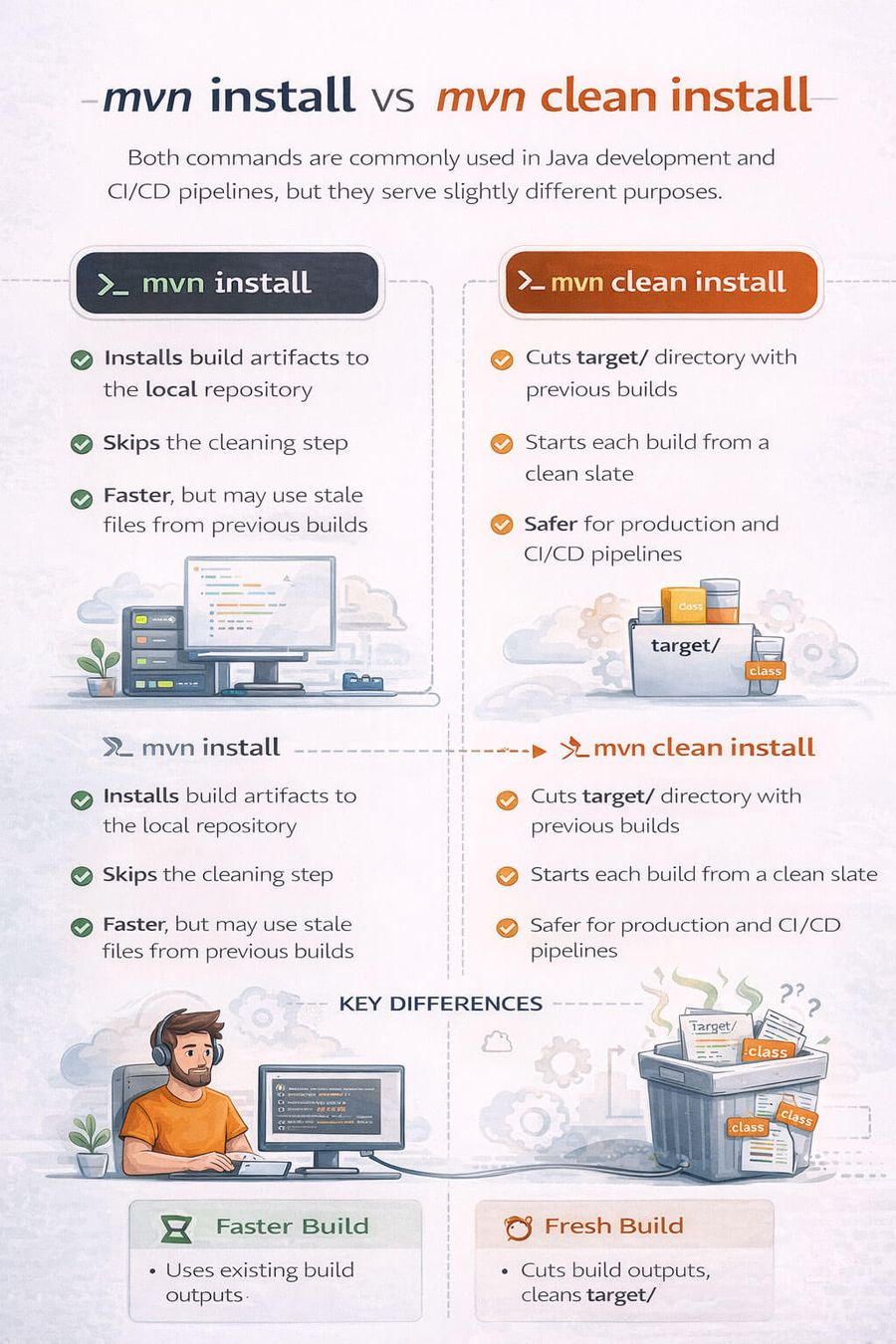 mvn install vs mvn clean install